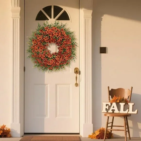 26 Fall Wreath for Front Door, Porch, Window - Large Artificial Eucalyptus Leav